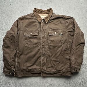 Woolrich Canvas Sherpa Lined Brown Chore Coat Men XXL Button Up Jacket HMJ0220S